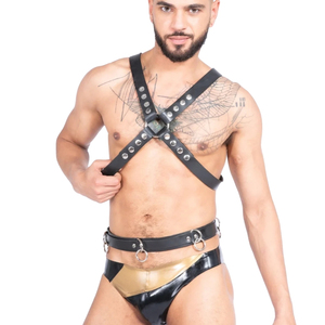 Black <b>Leather</b> Chest Harness With Steel Buckles And Rings 4.0cm Width For Club Wear - Product Image 1