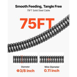 Macchina Portatile per la Pulizia degli Scarichi con Spirale da 75 FT x 3/8 Pollici, Alimentazione Manuale, 6 Lame, per Fognature e Tubi - Product Image 4