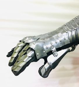 Gothic Steel Gauntlets <b>Silver</b> Plated Armor <b>Gloves</b> Modern Antique Style Embossed Metal Soft Enamel Craft Art Collectible Calvin - Product Image 6