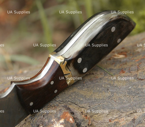 <b>Wood</b> Handle Fixed Blade Knife Damascus Steel Drop Point 0.5mm Thick 8in Overall <b>Length</b> Outdoor EDC Camping Leather Sheath OEM - Product Image 5