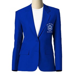 เสื้อเบลเซอร์ผ้าทอเนื้อเดียวสำหรับสตรี แบรนด์ Zeta Phi Beta Sorority พร้อมลายปักตราสัญลักษณ์สีน้ำเงิน กระเป๋าหน้า ปกเสื้อแบบมีรอยบาก ติดกระดุม - Product Image 2