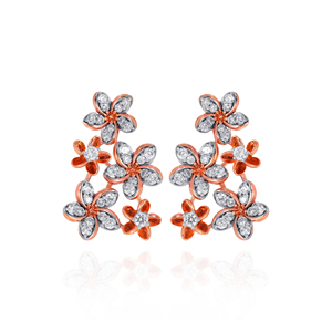 Elegant Multi-Flower <b>Rose</b> Gold Tone Ring with Brilliant Lab Grown <b>Petal</b> Detailing Silver Tone Accents and Romantic Floral Design - Product Image 1