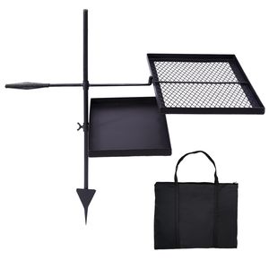 Griglia da Campeggio Portatile Resistente con Griglia Girevole e Padella Combinata, Griglia Regolabile in Altezza - Product Image 1
