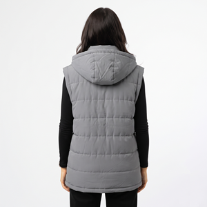 Chaleco acolchado de mujer al por mayor, estilo oversize, para invierno, sin mangas, con capucha, cremallera, cálido, con bolsillos, a la moda. - Product Image 2