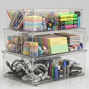 Stackable Rectangle Clear Office Organizer <b>Bins</b> for Cabinets Shelves Desktops Multipurpose <b>Storage</b> <b>Boxes</b> Freshness - Product Image 1