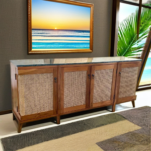 Aparador Moderno de Gran Capacidad con Cuatro Puertas de Madera de Mango y Puertas de Ratán para Sala de Estar - Product Image 1