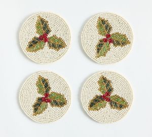 Ensemble de sous-verres ronds à imprimé léopard, faits à la main avec perles de rocaille en verre, décorations de table neutres métalliques - Product Image 2