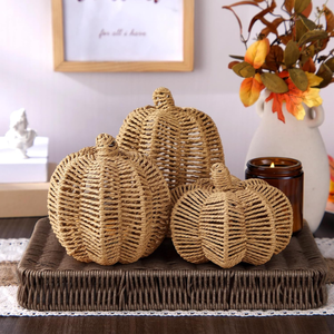 Nuevo diseño de centro de mesa de calabaza tejida con cuerda de papel estilo rústico, artesanía hecha a mano para decoraciones de otoño de Vietnam - Product Image 4