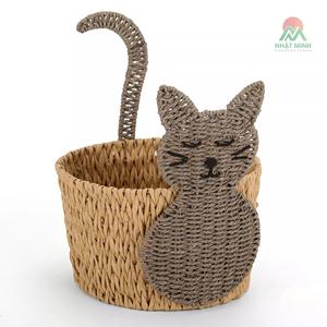 Panier artisanal en jacinthe d'eau pour chat, forme animale naturelle, organisateur décoratif pour la décoration de la chambre d'enfant - Product Image 1