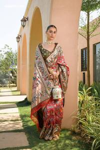 Premium Collection Heavy Banarasi Silk with All Over Meena & Zari Weaving Pattern Paithani Patola Saree Collection Saree <b>Love</b> - Product Image 5