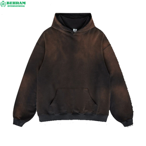 Sweat-shirts en molleton français de haute qualité sans cordons, 100 % coton, écologiques, respirants, délavés à l'acide, avec patch brodé personnalisé effet vieilli - Product Image 1