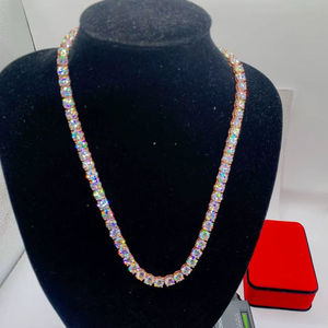 Chaîne cubaine en argent sterling 925 avec perle d'eau douce saphir, taille brillant rond, romantique, unisexe, bijou fin pour tous les jours, cadeau - Product Image 1