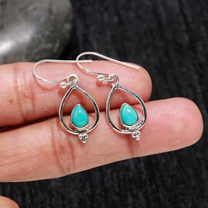 Turquoise Pear Gemstone Bezel Set <b>Dangle</b> <b>Earrings</b> 925 Sterling <b>Silver</b> Plating Trendy Women's Unique Design Statement - Product Image 1