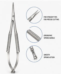 Tijeras Quirúrgicas Rectas con Resorte Microquirúrgicas Rolleo, Acero Inoxidable, Punta Fina, Instrumento Quirúrgico de Precisión - Product Image 2