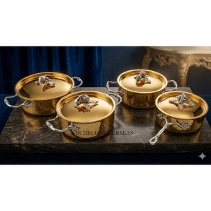 Copper Finished Hammered Casseroles Set With Butterfly Knobs Round Vintage Design Handles For Gas And Induction Stoves Ruffoni - Product Image 4