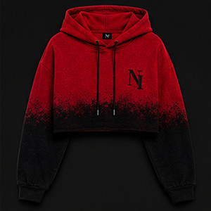 Sweat à capuche court pour femme, design personnalisé 2026, dégradé rouge et noir, manches longues, en molleton écologique 100 % coton pour l'hiver - Product Image 1