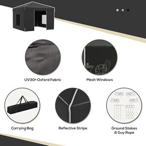 Gazebo Pop-up 3x3m con 2 Finestre in Rete, Tetto Riflettente, Riparo Istantaneo, Altezza Regolabile, Nero - Product Image 6