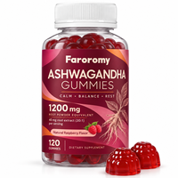 Gummies d'Ashwagandha Marque Blanche OEM 1200mg Véganes à la Pectine Saveur Framboise Soutien Anti-Stress et Sommeil 120 Unités