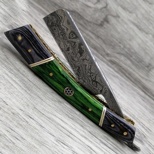 Maquinilla de afeitar plegable hecha a mano de grado DIY personalizable Acero de Damasco con mango de madera y bolsa de cuero compatible con OEM - Product Image 4