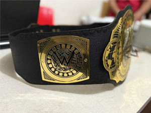 Custom W-W-E INTERCONTINENTAL World Championship Title Fan Belt Brass 4mm Adult Size - Gold Plated Metal Plates & Leather Strap - Product Image 4