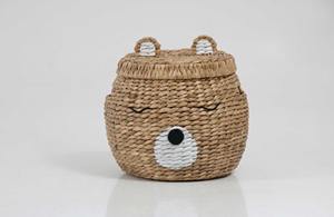 Round <b>water</b> <b>hyacinth</b> <b>basket</b> with cute bear face pattern Handmade Storage <b>Basket</b> Wholesale eco-friendly Made in Vietnam - Product Image 2