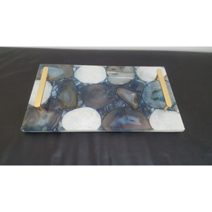 Rectangular Marble <b>Storage</b> Tray With Gold Handles Modern Design Living Room <b>Tabletop</b> Accessory - Product Image 1