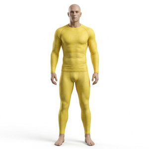 Conjunto de Camiseta Deportiva de Manga Larga Amarilla para Hombre, Sin Costuras, de Secado Rápido, Spandex, Poliéster, Pantalones Largos, Talla Adulto - Product Image 2