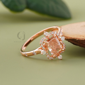 Anillo de Diamante de Laboratorio Corte Radiante Marrón Intenso 1.30 CT con Halo en Oro Rosa de 14K, Joyería Minimalista para Compromiso Nupcial, Anillo de Boda Ético - Product Image 4