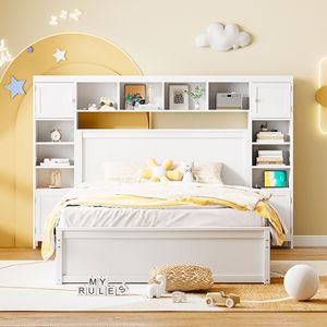 Letto matrimoniale in legno con armadio e scaffale integrati, letto estraibile Twin XL bianco - per bambini - Product Image 3