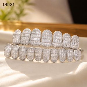 Grillz en argent sterling avec moissanite taille baguette, bijoux hip-hop style diamant, couvre-dents unisexe pour la mode et les soirées - Product Image 3
