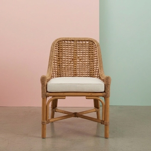 Chaise d'appoint ergonomique en rotin tressé naturel, style Mid-Century Modern, écologique, faite à la main, avec coussin amovible, pour salle à manger et salon - Product Image 1