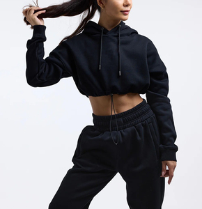 Sudadera con capucha extragrande de algodón polar para mujer con logo personalizado al por mayor, manga larga, hombro caído, transpirable - Product Image 4