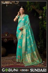 Collection de saris en organza Khadi avec broderies Zari, Butta et Pallu, pour les occasions festives - Fournisseur et exportateur mondial de mode féminine - Product Image 4