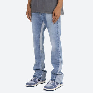 Vente en gros de jeans évasés empilés personnalisés pour hommes, style hip-hop streetwear, taille haute, unis, délavés, amples, effet usé, vintage, en denim - Product Image 1