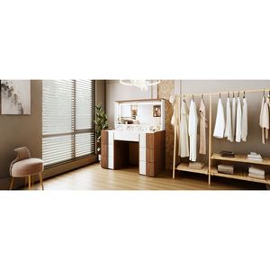 Élégante coiffeuse de 44,4 pouces avec grand miroir éclairé, prise de courant, 7 tiroirs et étagères - Product Image 5