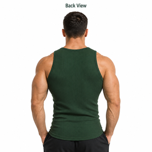 Débardeur de sport côtelé ajusté et respirant pour homme, en coton extensible, anti-humidité, pour entraînement et fitness, marque privée OEM - Product Image 2