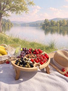 Bandeja de Picnic Plegable de Madera Natural con Portavasos y Ranuras para Aperitivos, Ligera para Fiestas y Excursiones al Aire Libre - Product Image 6