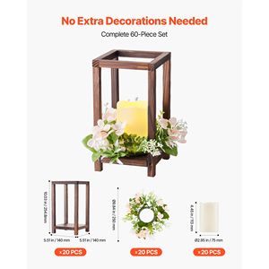 Set da 20 (60 Pezzi) Lanterne Centrotavola per Matrimonio, Include 20 Portacandele in Legno, 20 Candele LED Senza Fiamma, 20 Decorazioni da Tavolo - Product Image 4