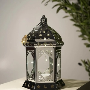 Wholesale Ramadan & Christmas <b>Black</b> Nickel Metal Moroccan Candle Holder <b>Lantern</b> for Tabletop and Hanging - Product Image 4