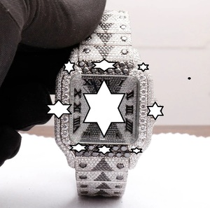 Montre mécanique de luxe pour homme, style Hip Hop, entièrement sertie de moissanite, noire et argentée, chiffres romains, cadran carré - Product Image 2