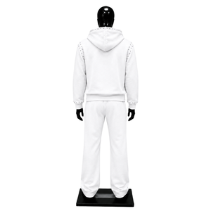 Conjunto de chándal blanco con tachuelas para hombre, sudadera con capucha y pantalones con cremallera completa, ropa casual de calle, traje de jogging, ropa deportiva premium personalizada al por mayor. - Product Image 2