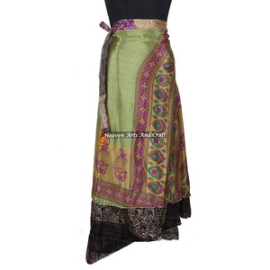 ¡Increíble Descuento al por Mayor! Falda Larga de Seda Vintage para Playa, 100 Piezas, 2 Capas, Reversible, Estilo Sari Mágico - Product Image 6