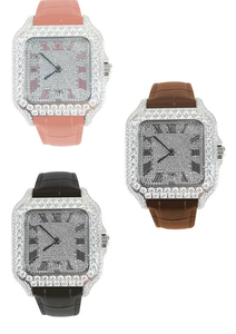 Montre de luxe pour homme et femme, en acier inoxydable rose, avec mouvement à quartz ETA, boîtier carré, style hip-hop, sertie de moissanite. - Product Image 3