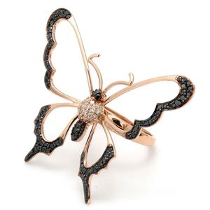 Bague en argent sterling plaqué or rose avec motif papillon, pierre naturelle taille brillant, 8 grammes, accent noir, pour femme, luxe, usage quotidien - Product Image 2
