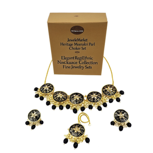 JeweleMarket Heritage Meenakari Pearl Choker <b>Set</b> Elegant Regal Ethnic Necklace Collection Fine Jewelry <b>Sets</b> - Product Image 2