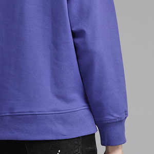 Sweat-shirt à col rond pour femme, couleur unie violet, manches longues, décontracté, tricoté, 100% coton, respirant, vêtements d'automne - Product Image 4
