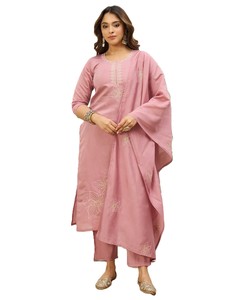 Ensemble Salwar Kameez Moderne en Soie Teal pour Femme avec Broderies, Kurta, Pantalon et Dupatta Prêts à Porter, Séchage Rapide, Idéal pour Fêtes et Tenues Décontractées - Product Image 1