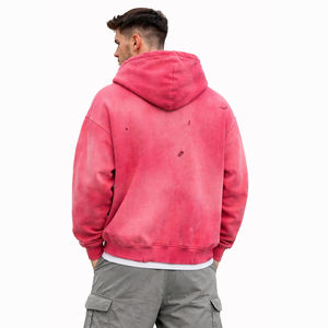 Sudadera con capucha y cremallera completa para hombre, estilo vintage, lavada y desgastada, de talla grande, estilo urbano, disponible en todos los colores, al por mayor - Product Image 2