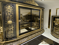 Ensemble de meubles de chambre à coucher de style moderne noir et or, avec design en bois de teck sculpté, taille personnalisée et fabrication OEM disponible