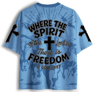 Maillot de sport vintage à motif Freedom, t-shirt en mesh oversize unisexe, style western, maillot athlétique streetwear à motif - Product Image 2